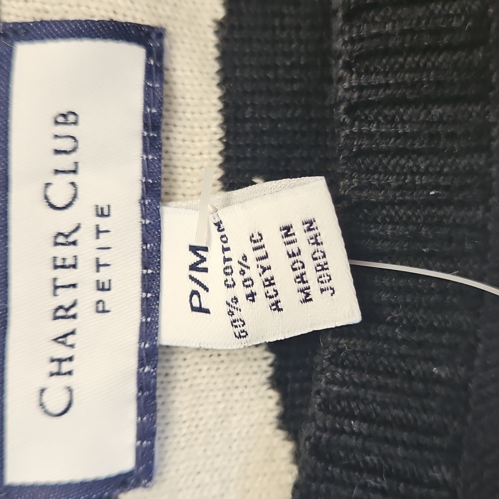 NWT Charter Club Black White Scroll Pattern Cotton Blend Womens Sweater Sz PM - Picture 3 of 7